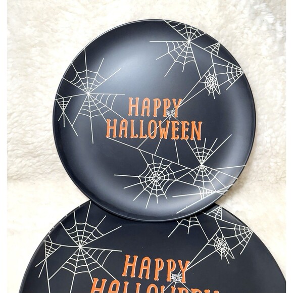 Hyde & Eek Happy Halloween Melamine Dinner Plates Spooky Spiderwebs - Set of 4 - Picture 5 of 7